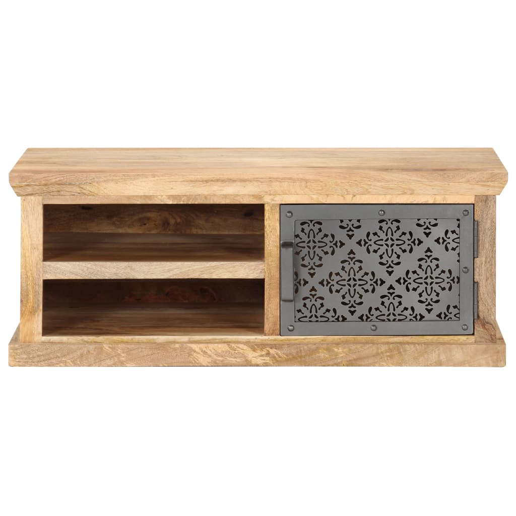 vidaXL Mesa de centro con puerta madera maciza de mango 90x50x35 cm