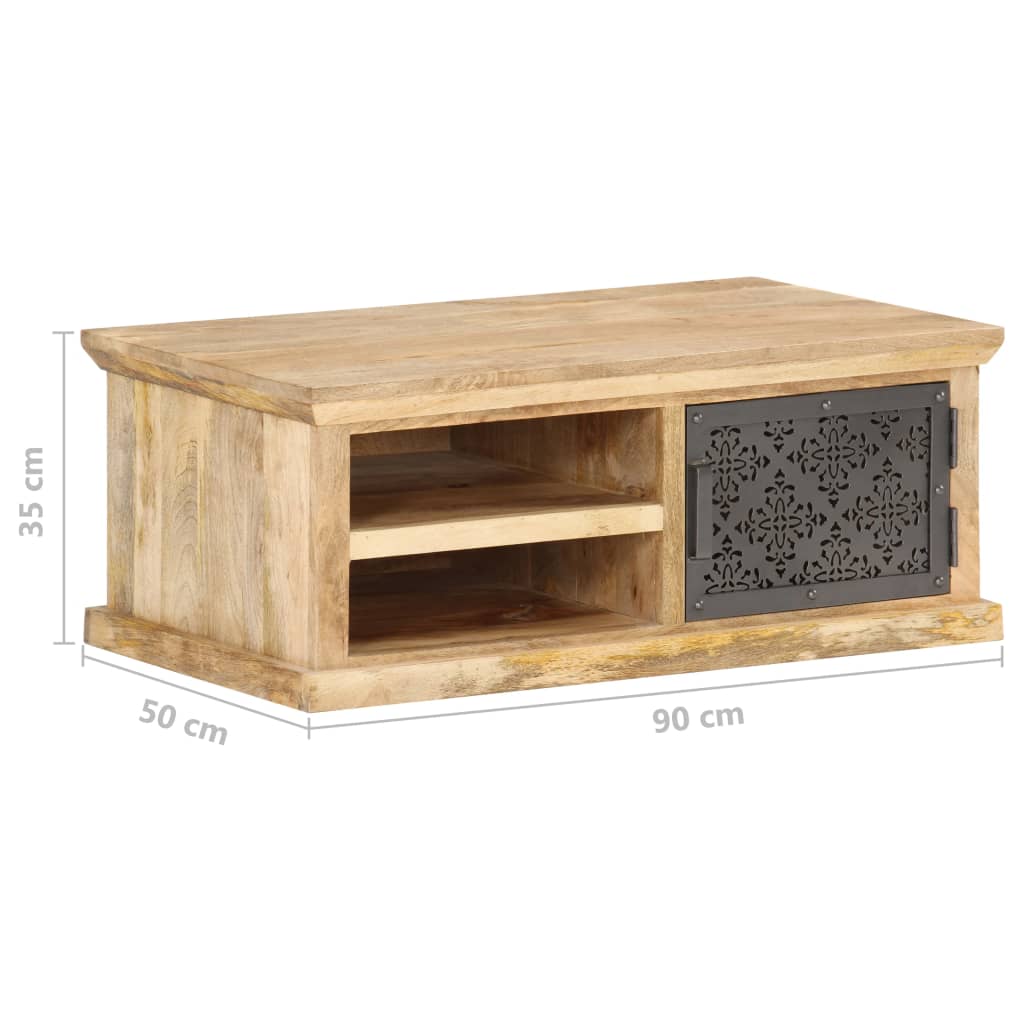 vidaXL Mesa de centro con puerta madera maciza de mango 90x50x35 cm