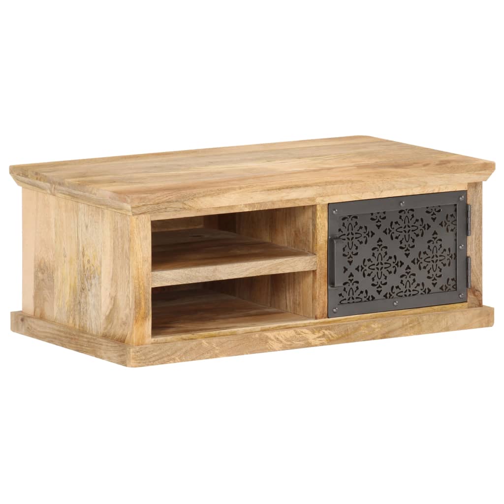 vidaXL Mesa de centro con puerta madera maciza de mango 90x50x35 cm