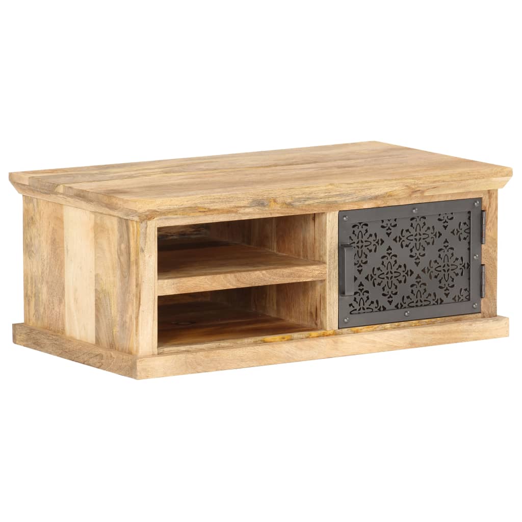 vidaXL Mesa de centro con puerta madera maciza de mango 90x50x35 cm