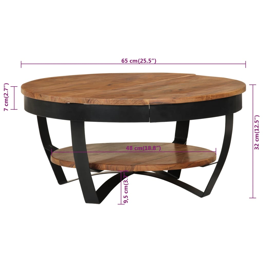 vidaXL Mesa de centro de madera maciza de acacia 65x65x32 cm