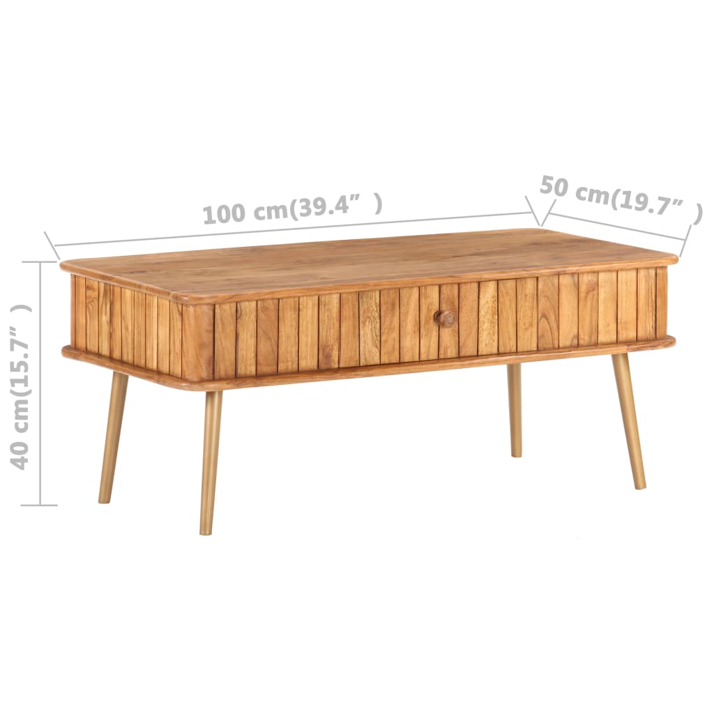 vidaXL Mesa de centro madera maciza de acacia 100x50x40 cm