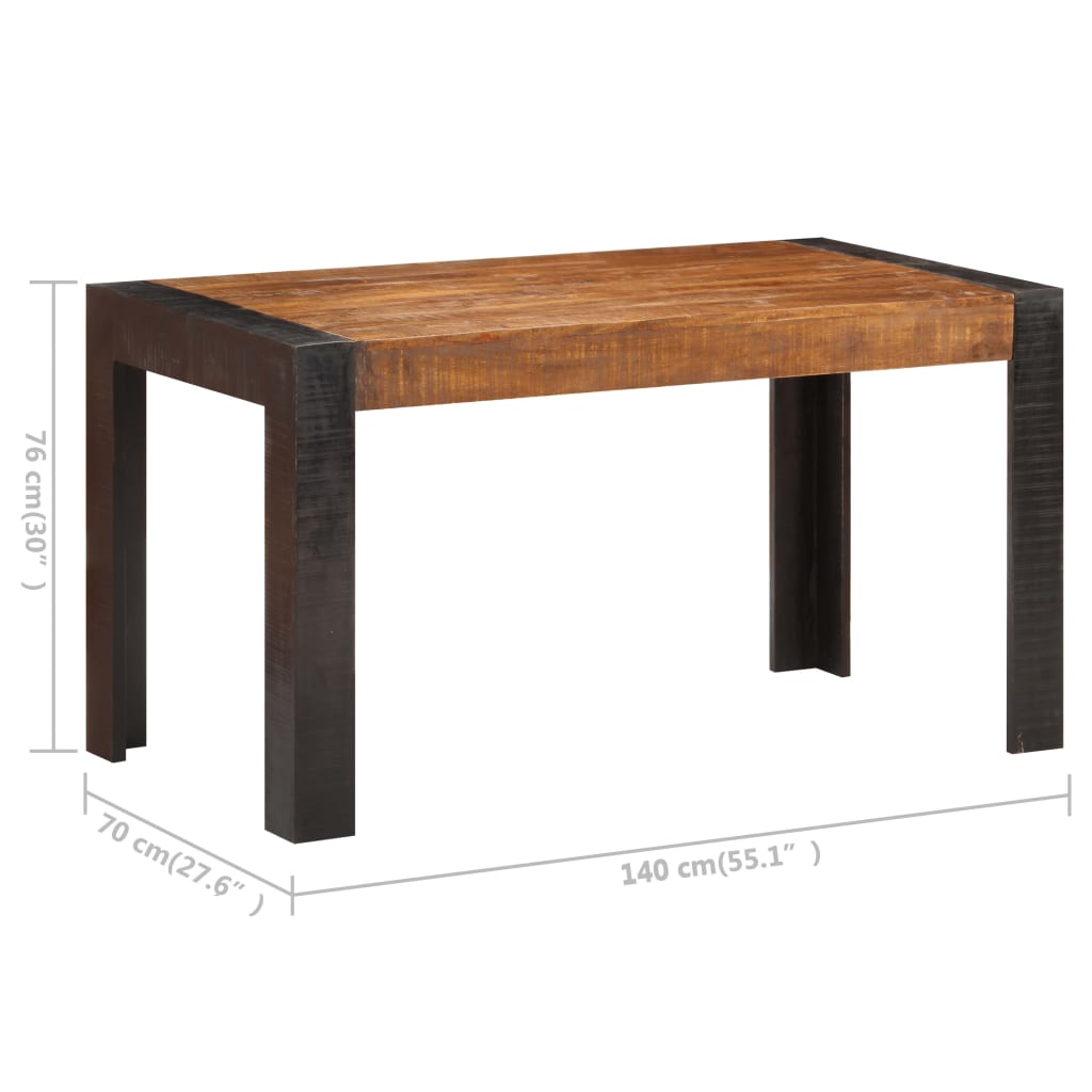 vidaXL Mesa de comedor de madera maciza de mango rugosa 140x70x76 cm