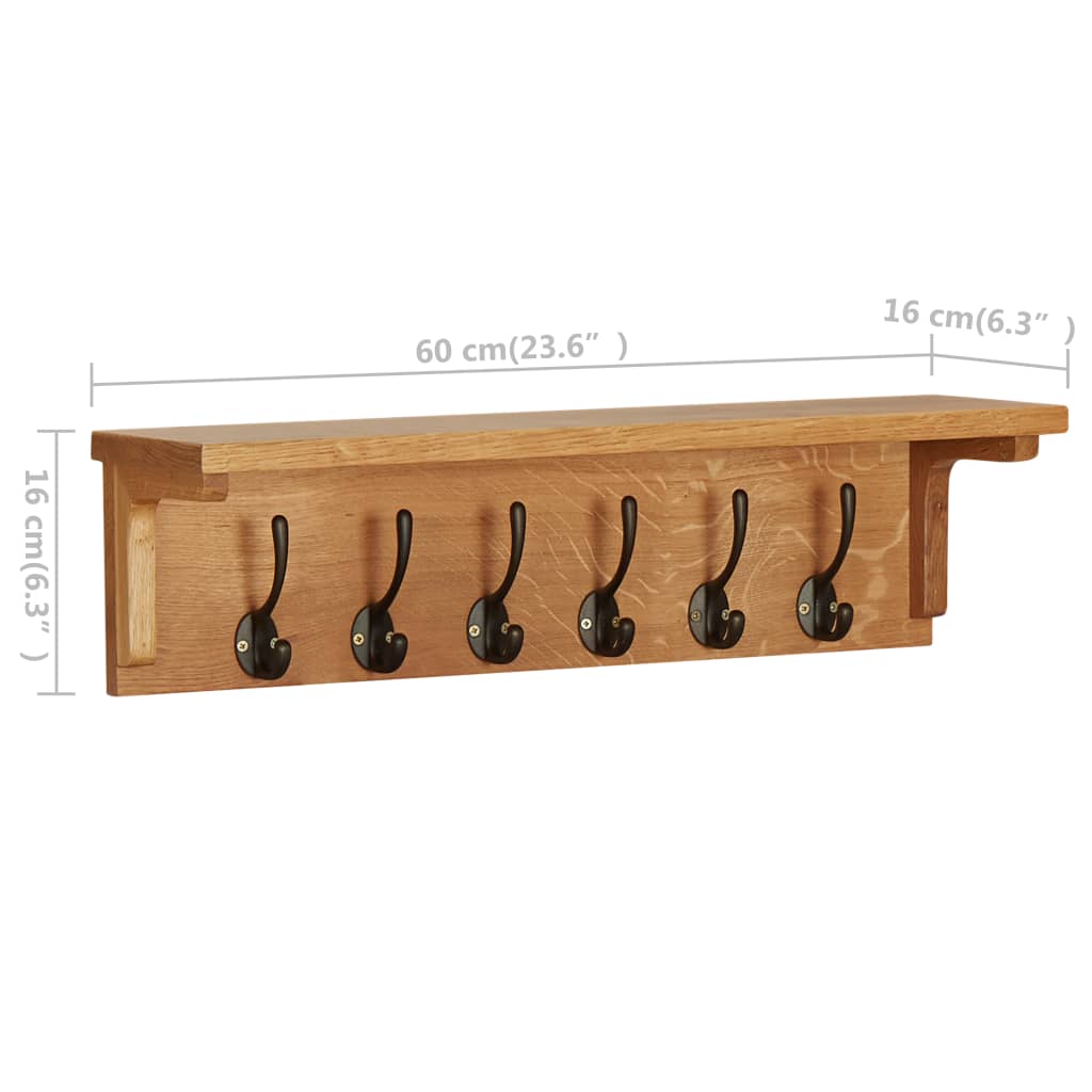 vidaXL Perchero de madera maciza de roble 60x16x16 cm