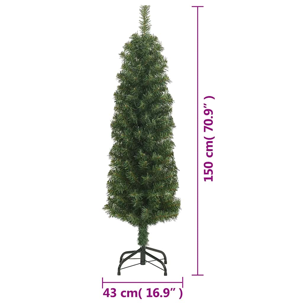 vidaXL Árbol de Navidad artificial delgado y soporte PVC verde 150 cm