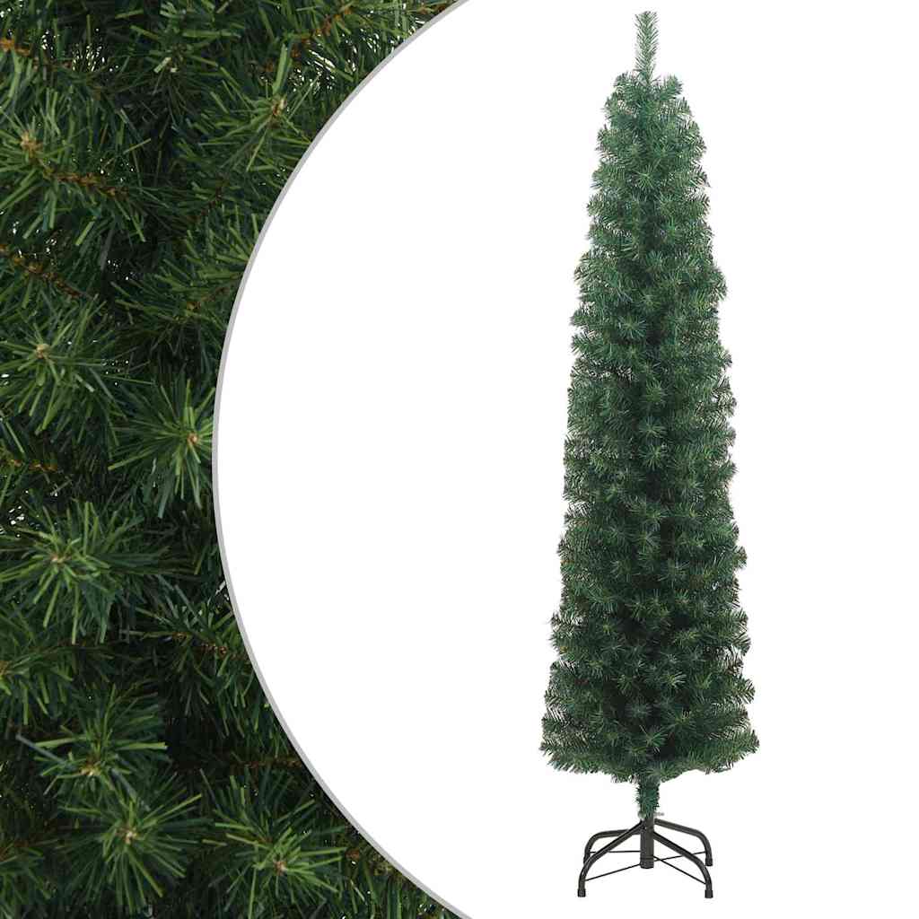 vidaXL Árbol de Navidad artificial delgado y soporte PVC verde 180 cm