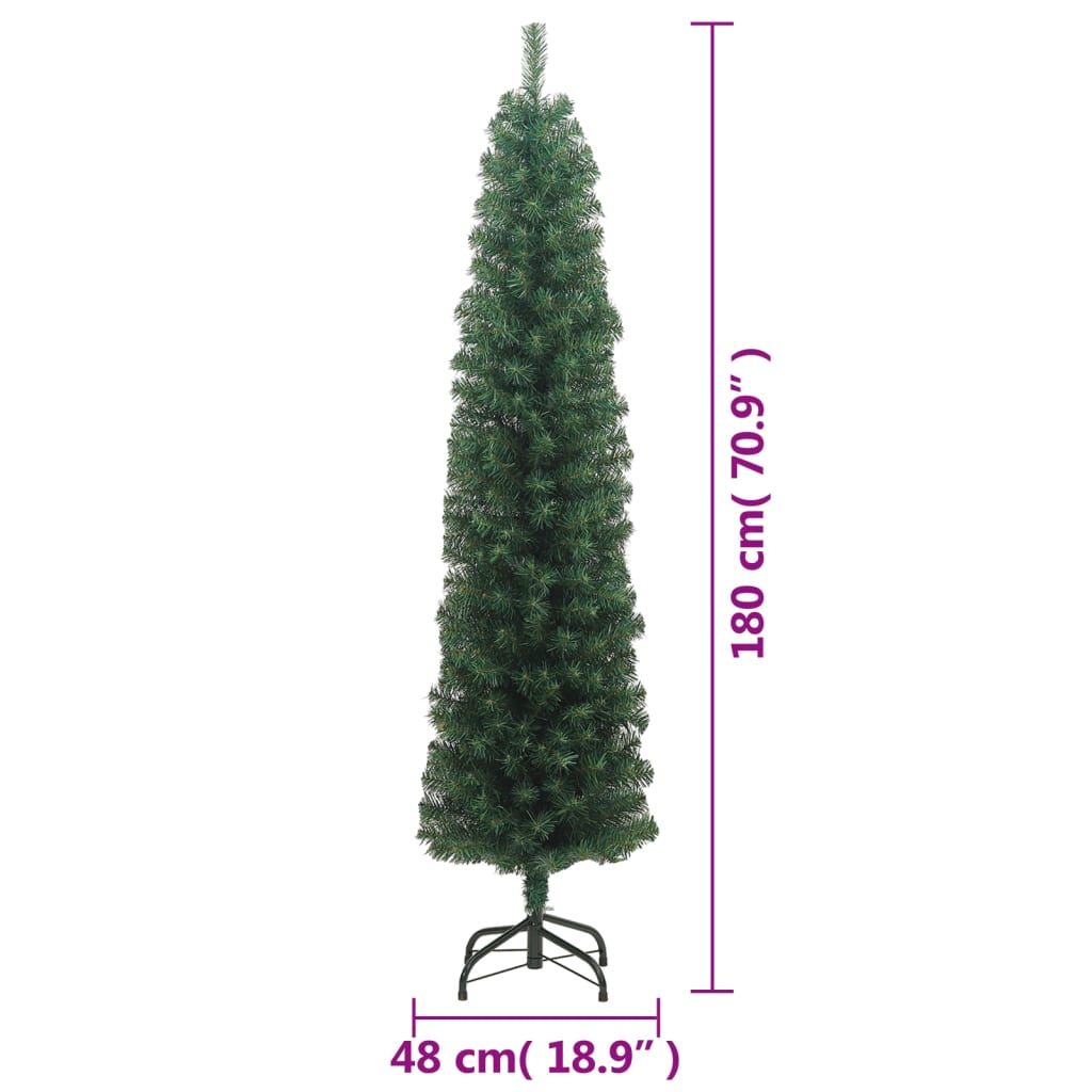 vidaXL Árbol de Navidad artificial delgado y soporte PVC verde 180 cm