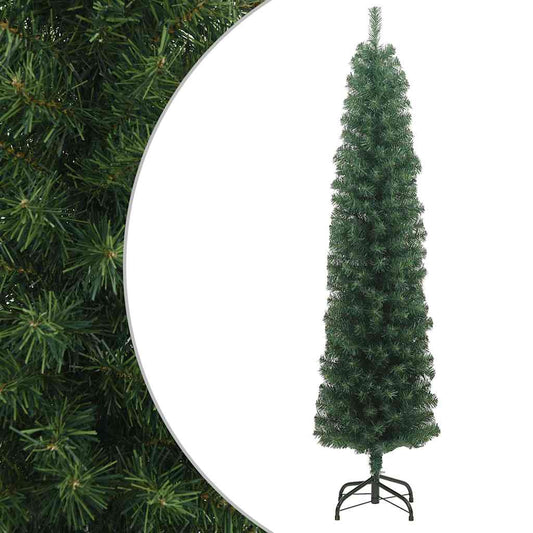 vidaXL Árbol de Navidad artificial delgado y soporte PVC verde 210 cm