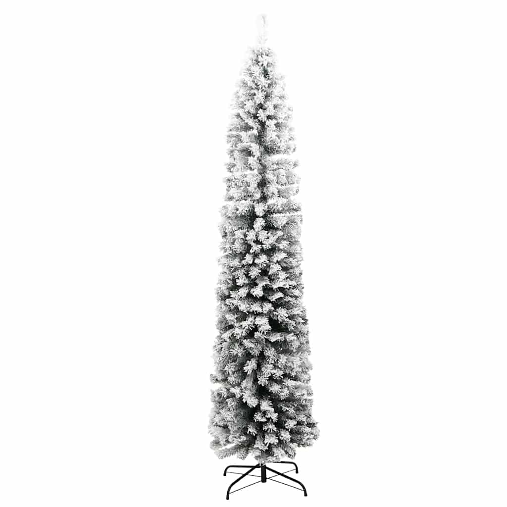 vidaXL Árbol de Navidad artificial delgado verde con nieve PVC 240 cm