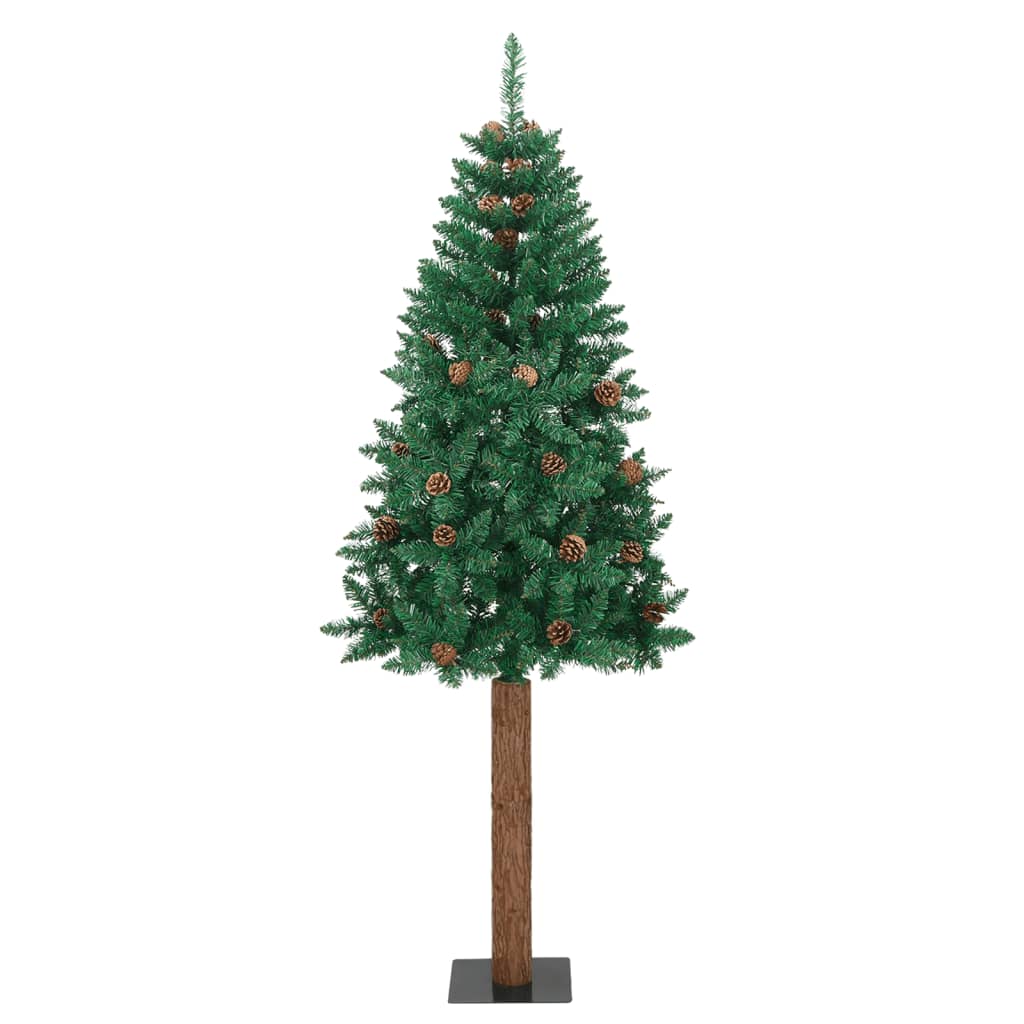 vidaXL Árbol de Navidad delgado madera auténtica y piñas PVC 210 cm