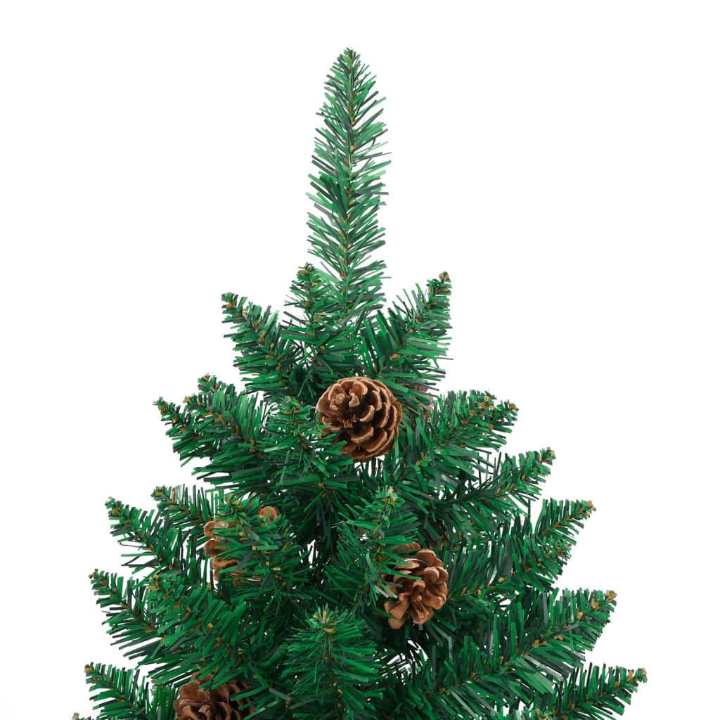 vidaXL Árbol de Navidad delgado madera auténtica y piñas PVC 210 cm