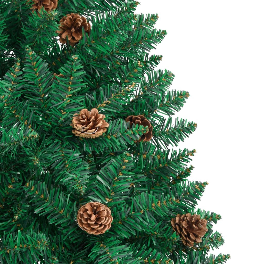 vidaXL Árbol de Navidad delgado madera auténtica y piñas PVC 210 cm