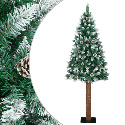 vidaXL Árbol de Navidad delgado madera auténtica y piñas PVC 150 cm