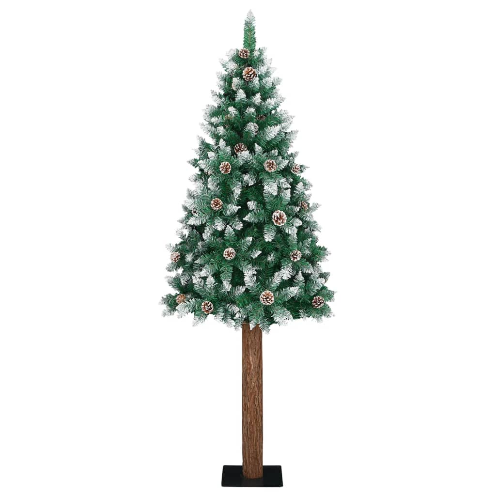 vidaXL Árbol de Navidad delgado madera auténtica y piñas PVC 150 cm