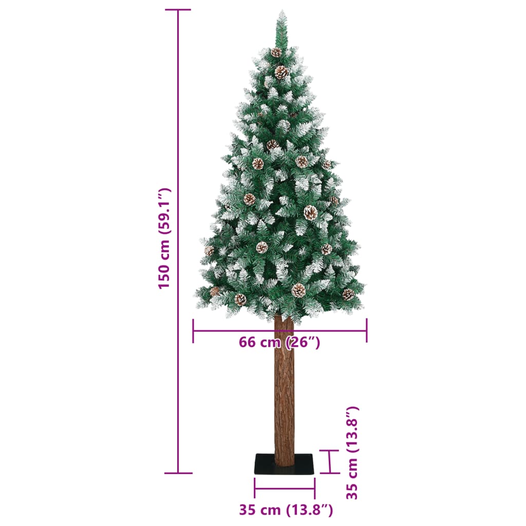 vidaXL Árbol de Navidad delgado madera auténtica y piñas PVC 150 cm