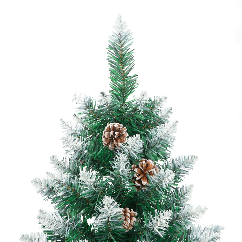 vidaXL Árbol de Navidad estrecho con madera real y nieve 180 cm verde