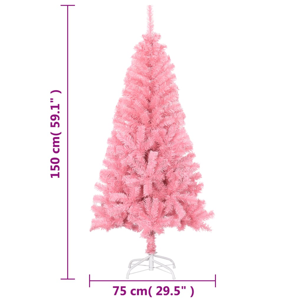 vidaXL Árbol de Navidad artificial con soporte PVC rosa 150 cm