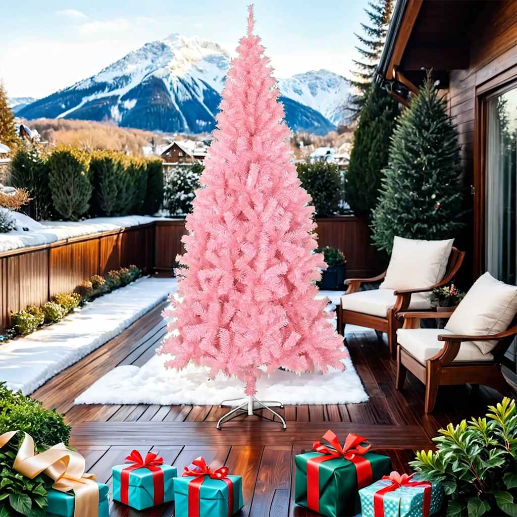 vidaXL Árbol de Navidad artificial con soporte PVC rosa 210 cm