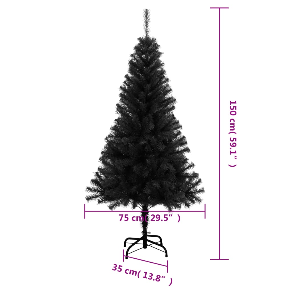 vidaXL Árbol de Navidad artificial con soporte PVC negro 150 cm