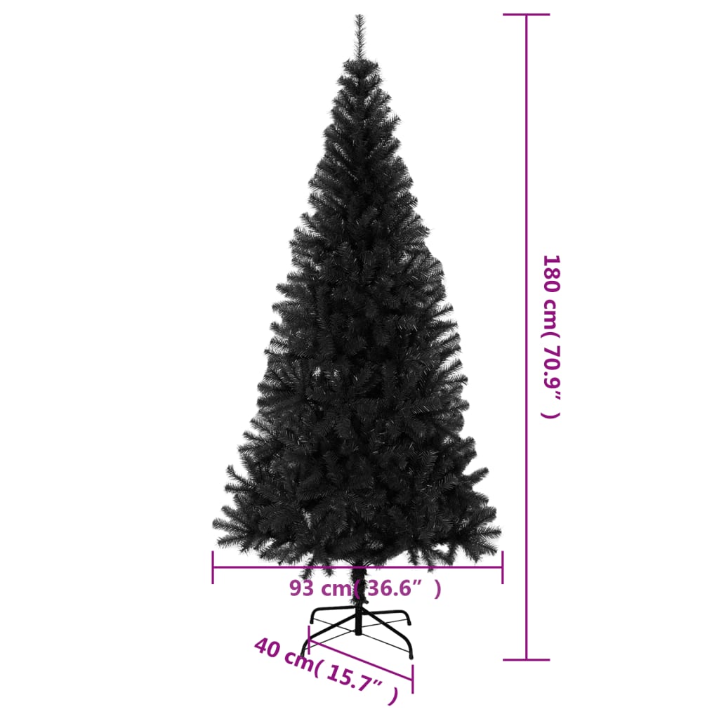 vidaXL Árbol de Navidad artificial con soporte PVC negro 180 cm