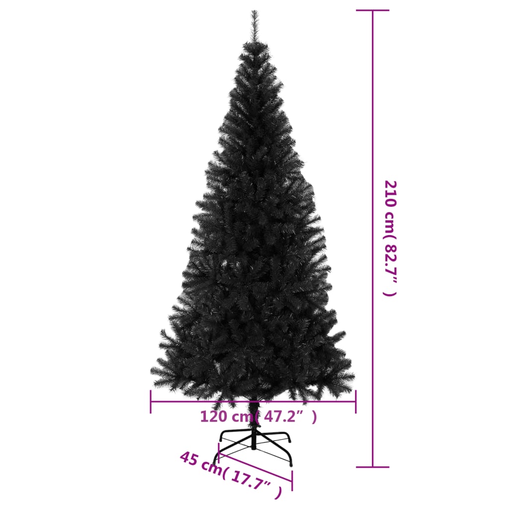 vidaXL Árbol de Navidad artificial con soporte PVC negro 210 cm