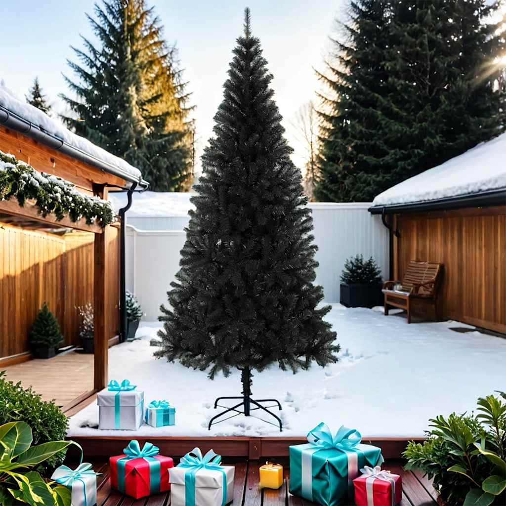 vidaXL Árbol de Navidad artificial con soporte PVC negro 210 cm