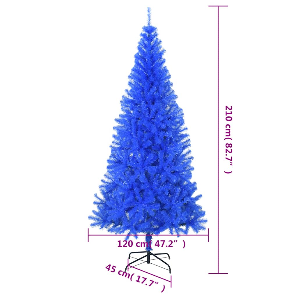 vidaXL Árbol de Navidad artificial con soporte PVC azul 210 cm