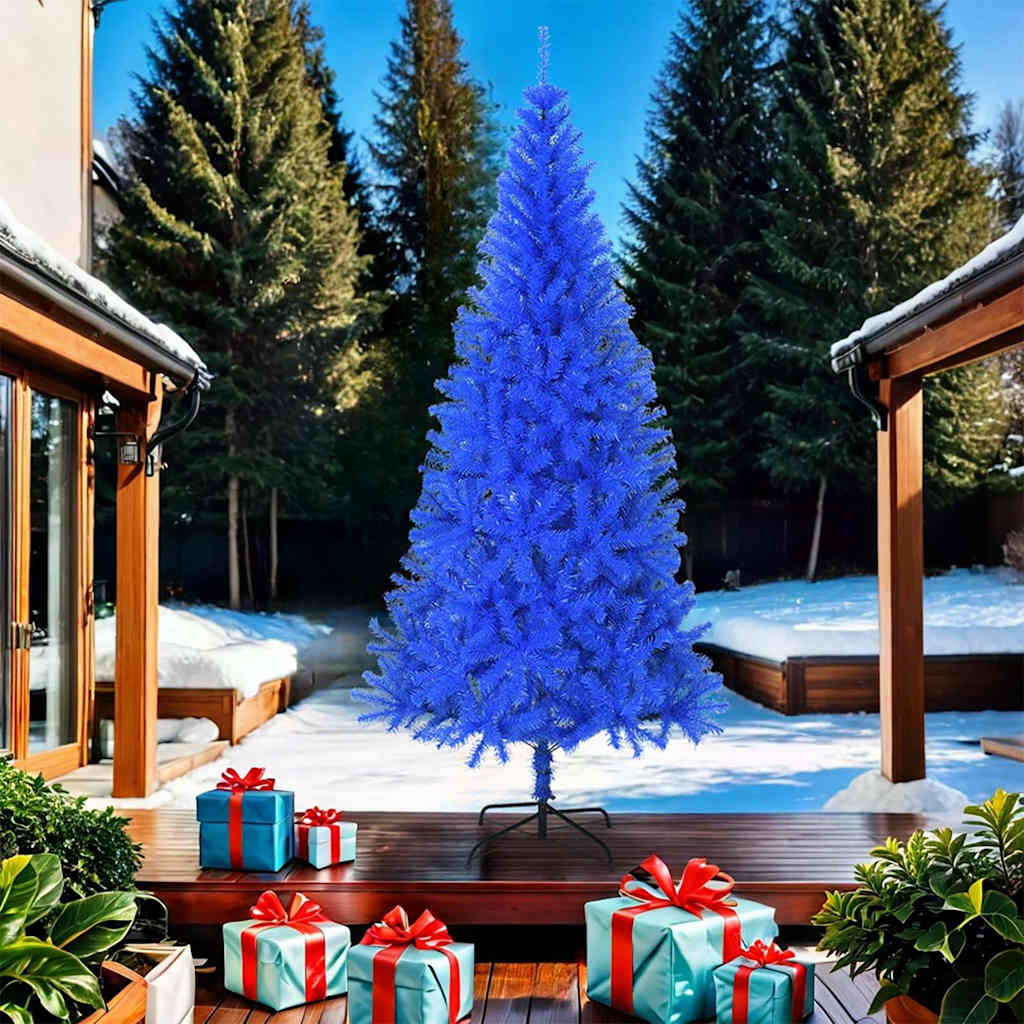 vidaXL Árbol de Navidad artificial con soporte PVC azul 210 cm