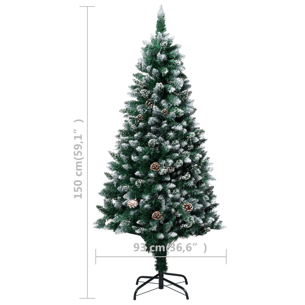 vidaXL Árbol de Navidad artificial con piñas y nieve blanca 150 cm