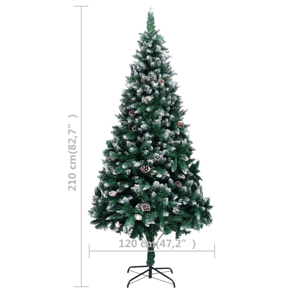 vidaXL Árbol de Navidad artificial con piñas y nieve blanca 210 cm