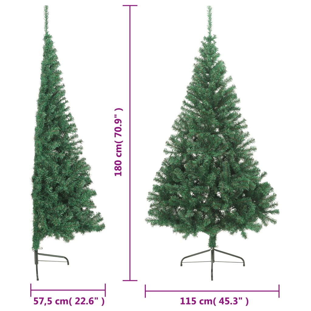 vidaXL Medio árbol de Navidad artificial con soporte PVC verde 180 cm