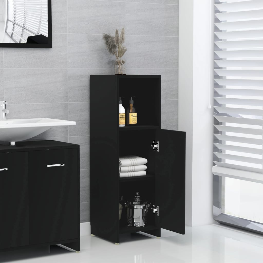 vidaXL Armario de baño madera contrachapada negro 30x30x95 cm