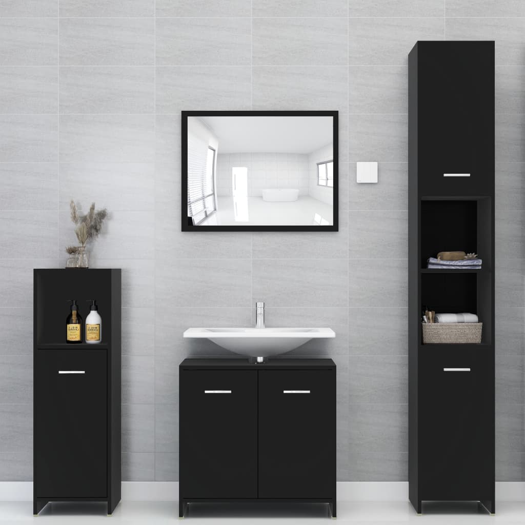 vidaXL Armario de baño madera contrachapada negro 30x30x95 cm