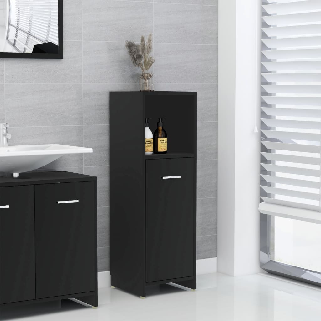 vidaXL Armario de baño madera contrachapada negro 30x30x95 cm