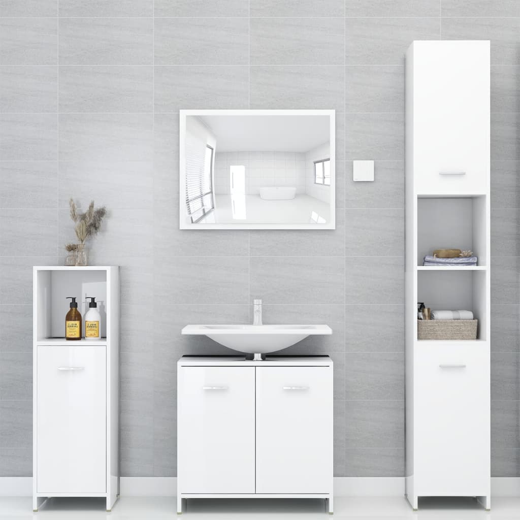 vidaXL Armario de baño madera contrachapada blanco brillo 30x30x95 cm