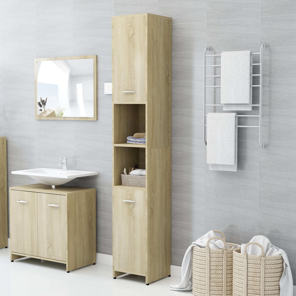 vidaXL Armario de baño madera contrachapada color roble 30x30x183,5 cm