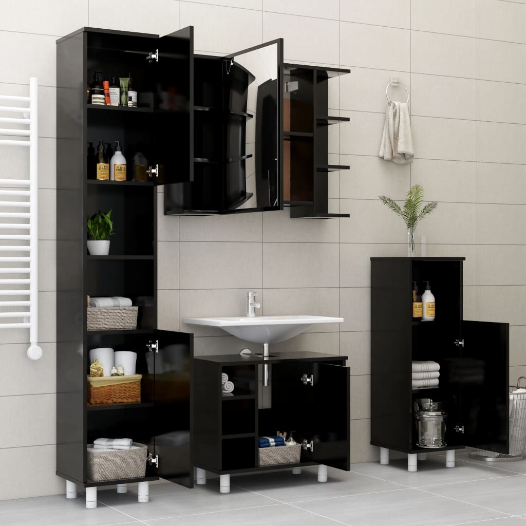 vidaXL Armario de espejo de baño contrachapada negro 80x20,5x64 cm