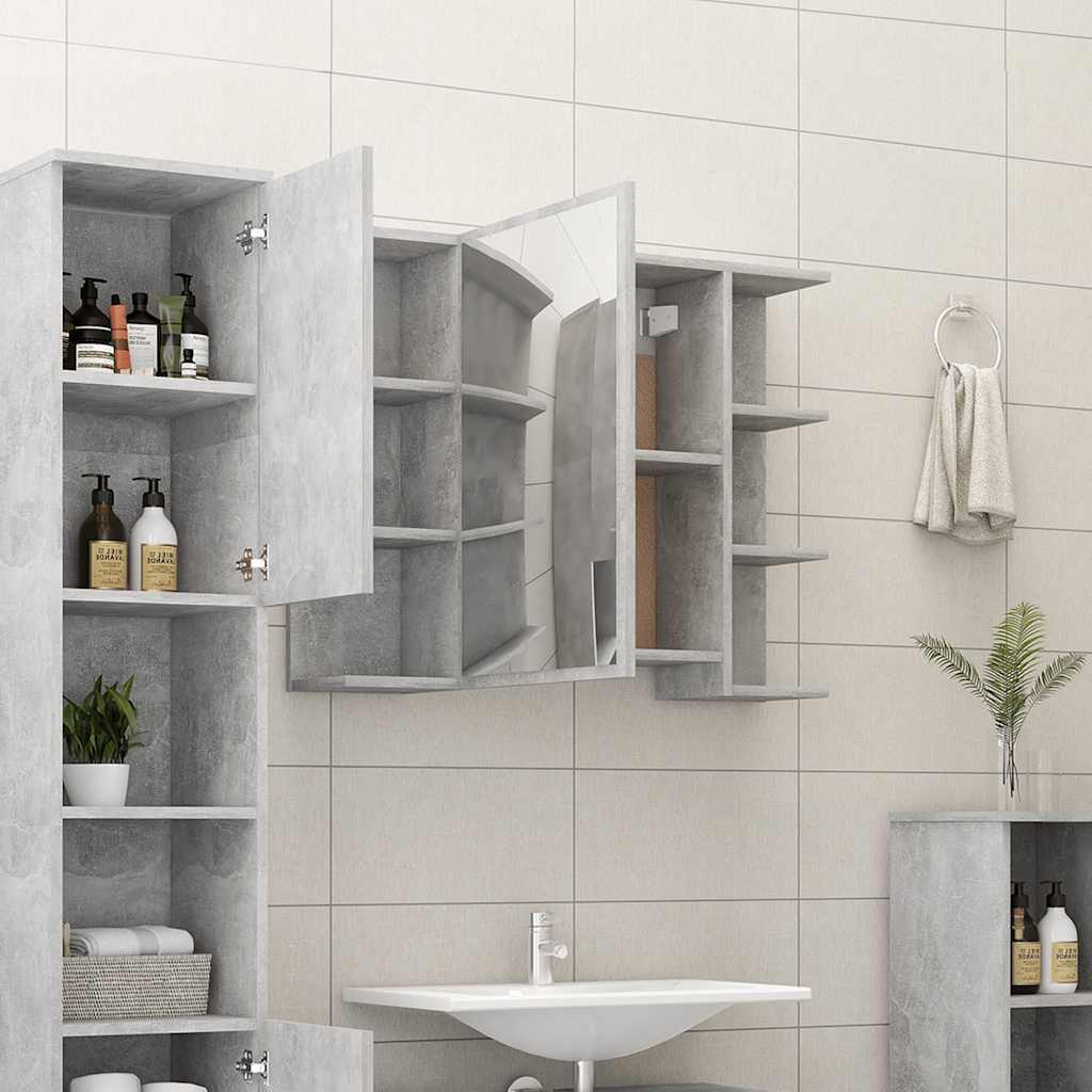 vidaXL Armario de espejo de baño contrachapada gris 80x20,5x64 cm