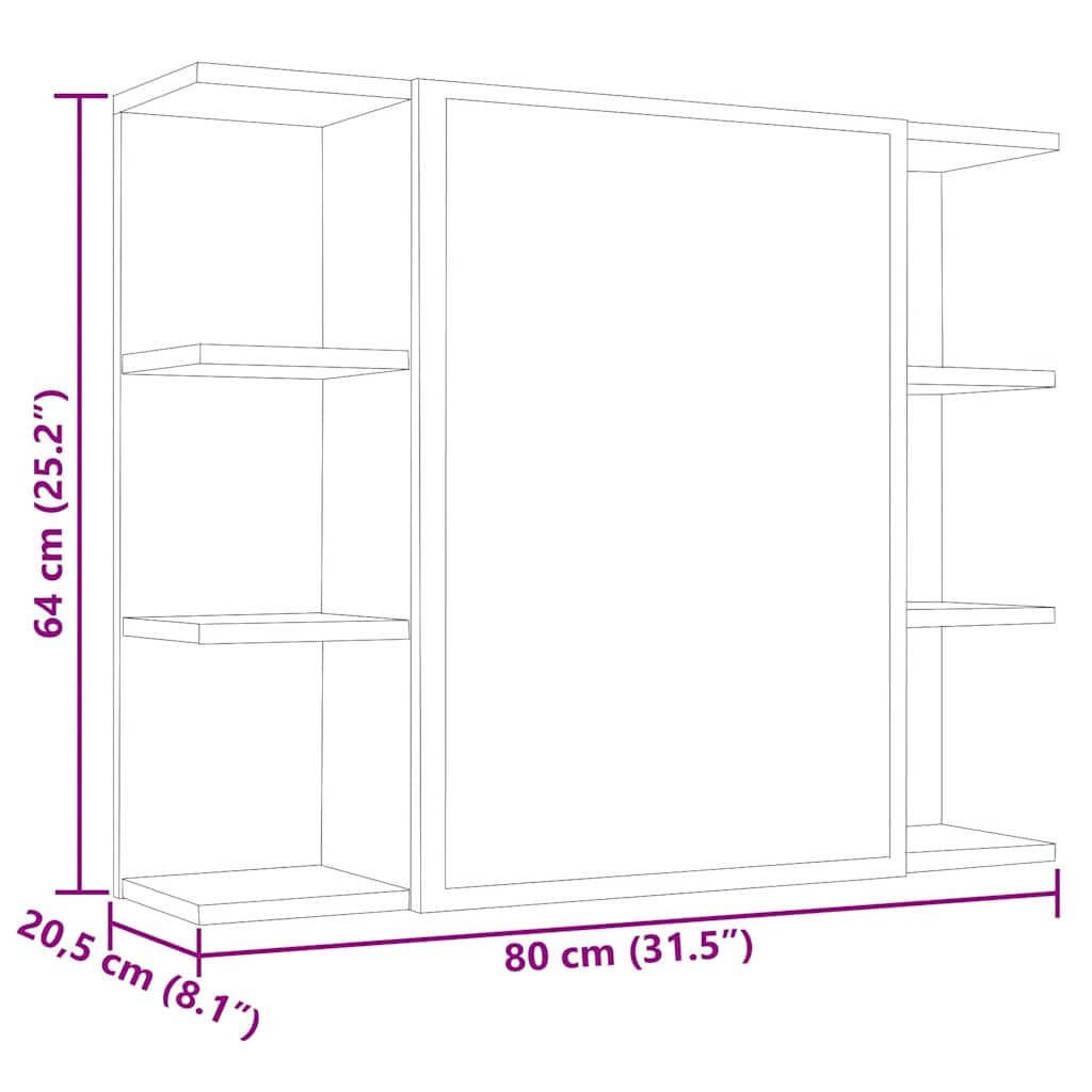 vidaXL Armario de espejo de baño contrachapada gris 80x20,5x64 cm