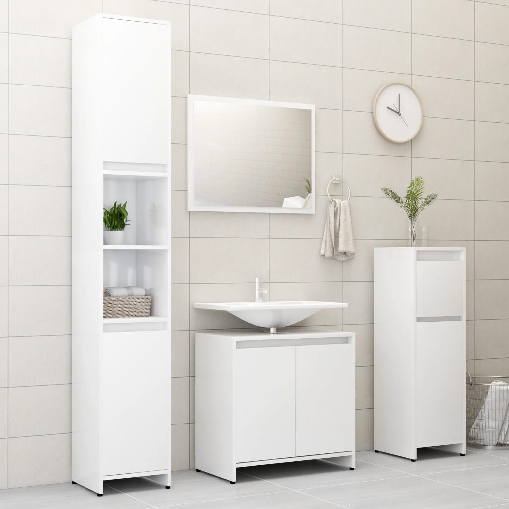 vidaXL Armario de baño madera contrachapada blanco brillo 30x30x95 cm