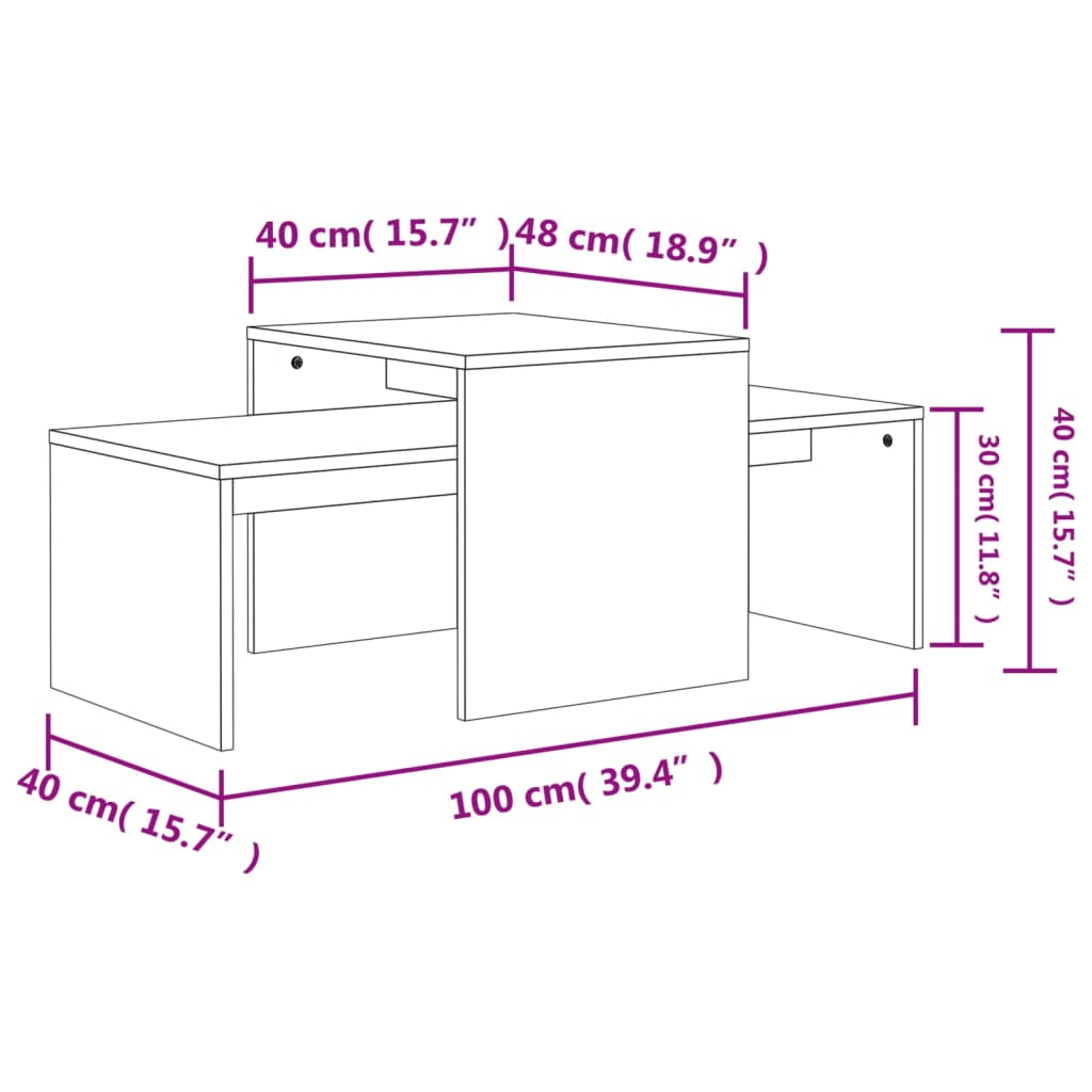 vidaXL Mesa de centro madera contrachapada color roble 100x48x40 cm