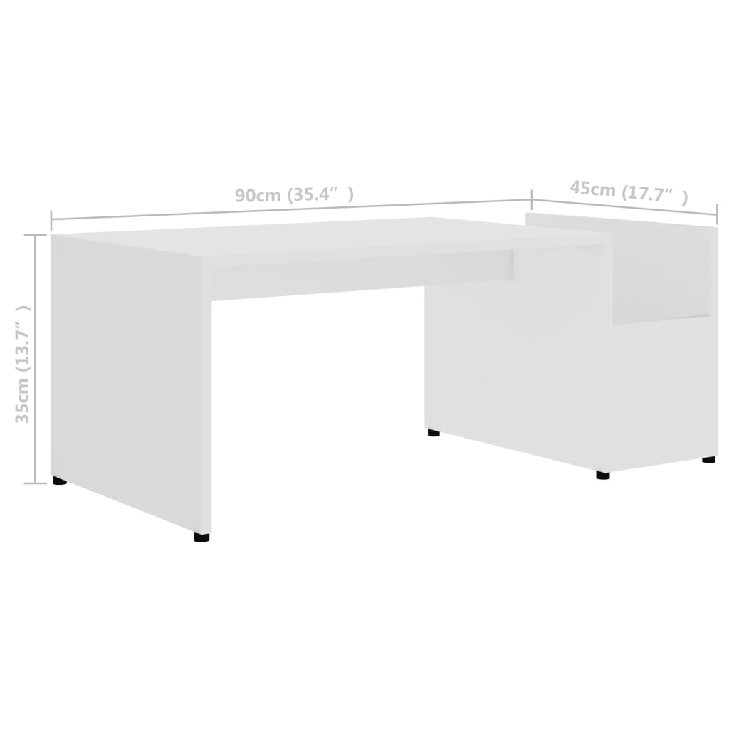 vidaXL Mesa de centro madera contrachapada blanco 90x45x35 cm