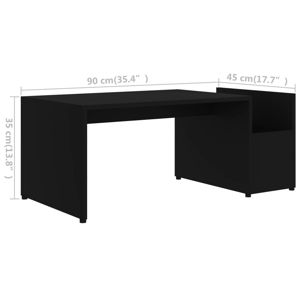 vidaXL Mesa de centro madera contrachapada negro 90x45x35 cm