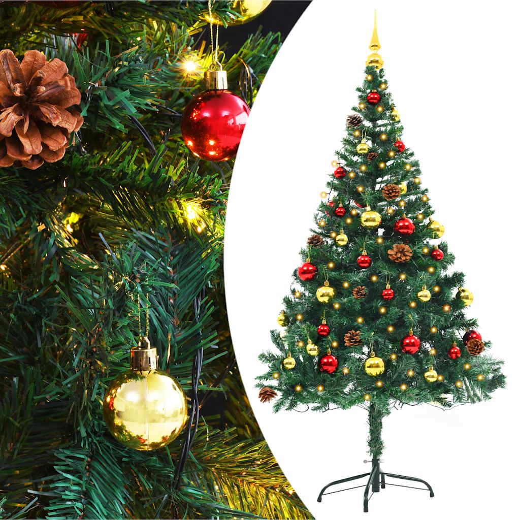 vidaXL Árbol de Navidad artificial con luces y bolas verde 150 cm