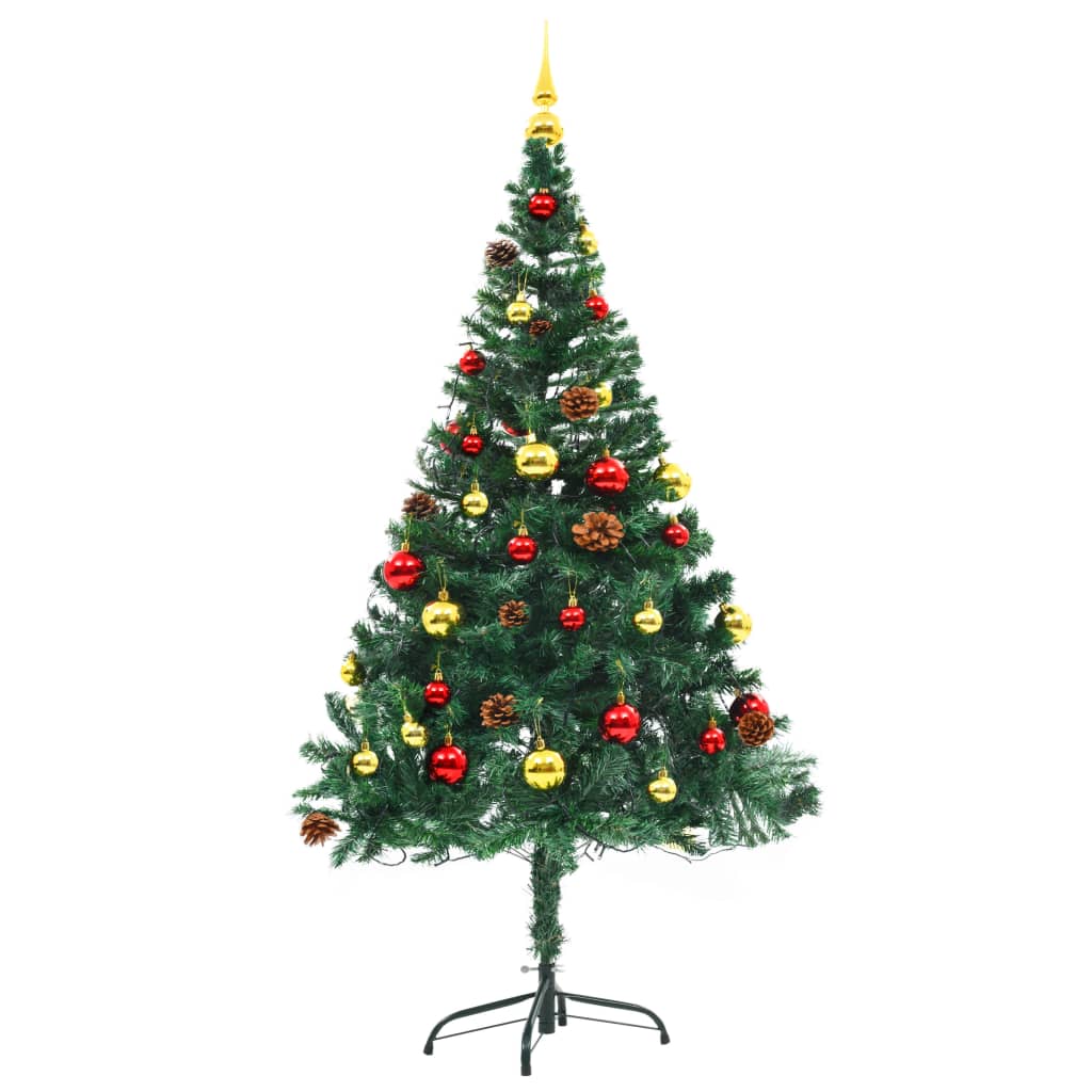 vidaXL Árbol de Navidad artificial con luces y bolas verde 150 cm