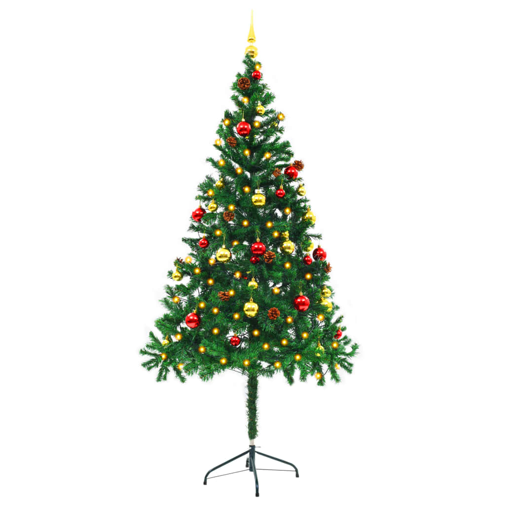 vidaXL Árbol de Navidad preiluminado con luces y bolas verde 180 cm