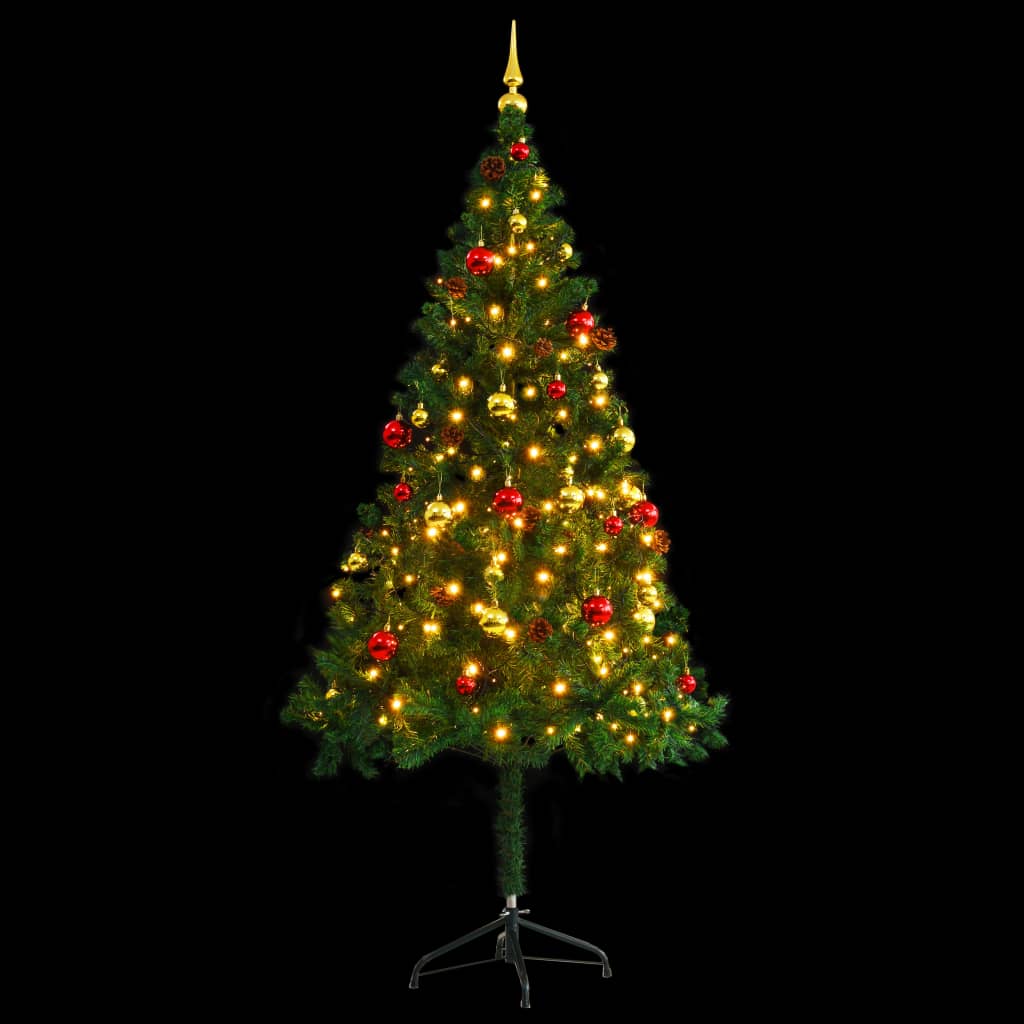 vidaXL Árbol de Navidad preiluminado con luces y bolas verde 180 cm