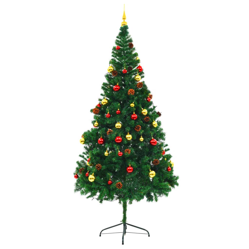 vidaXL Árbol de Navidad preiluminado con luces y bolas verde 210 cm