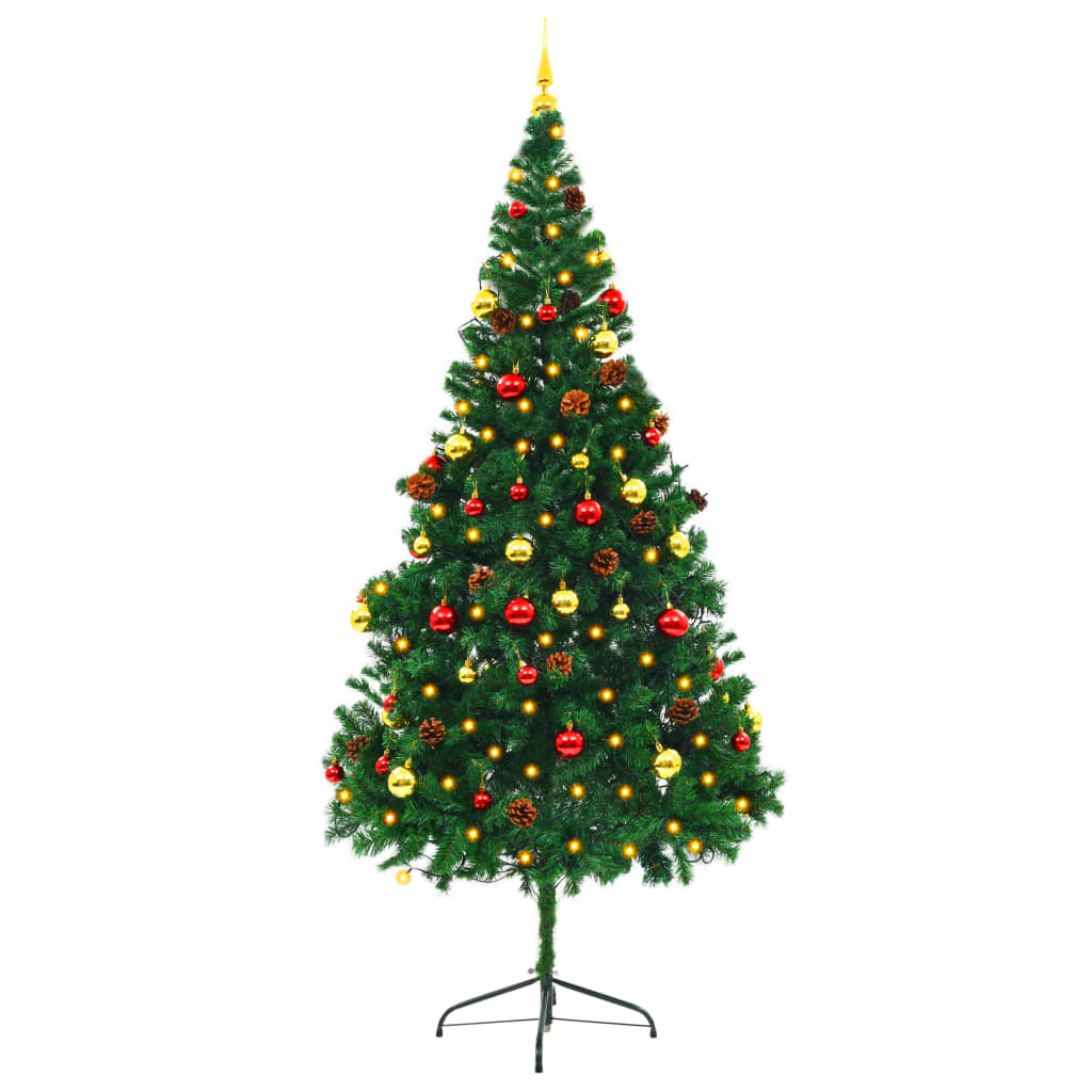 vidaXL Árbol de Navidad preiluminado con luces y bolas verde 210 cm