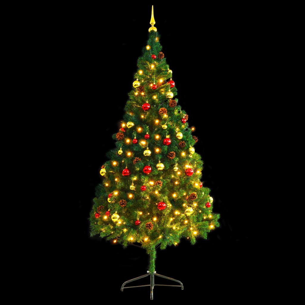 vidaXL Árbol de Navidad preiluminado con luces y bolas verde 210 cm